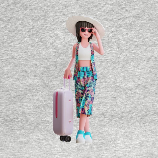 3D Summer Female Wearing Sunglasses and Beach Hat by Protshirtdesign